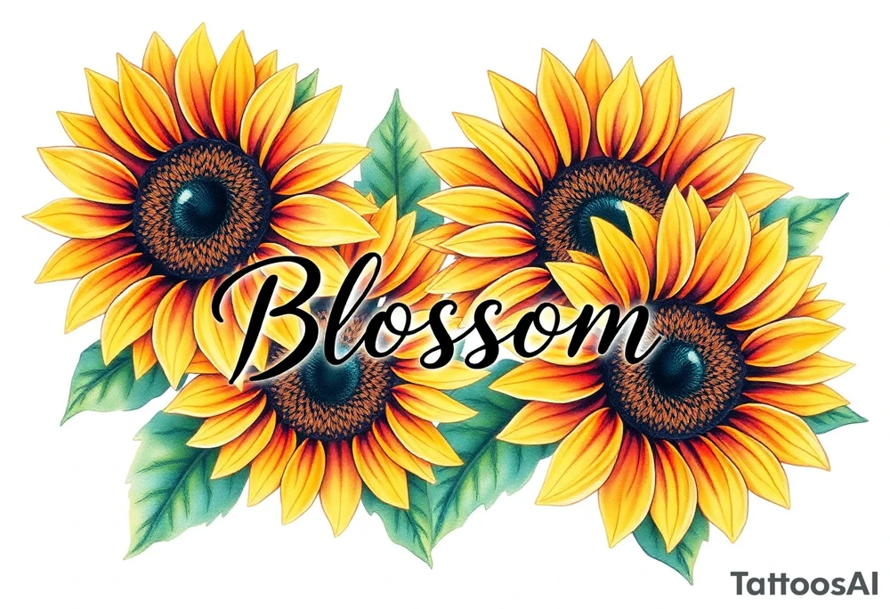 Sunflowers with “Blossom” written through the middle of them tattoo idea