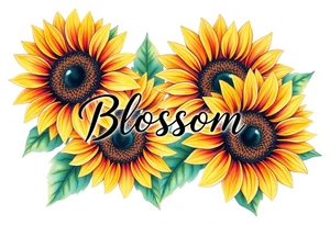 Sunflowers with “Blossom” written through the middle of them tattoo idea