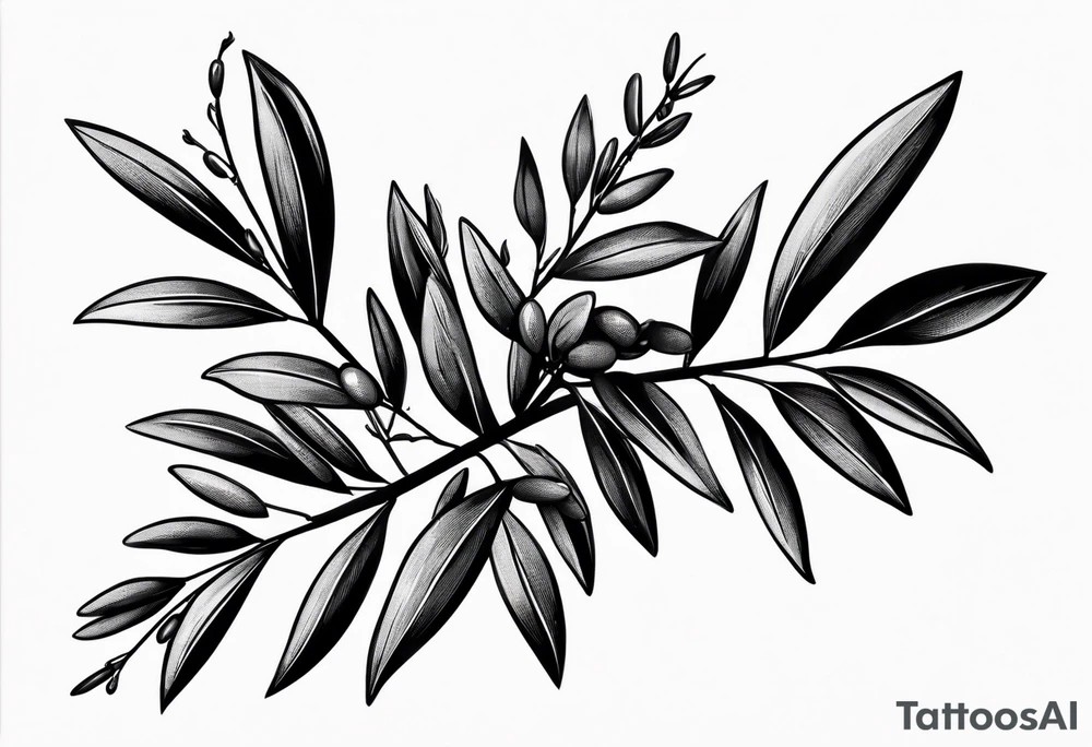 small thin olive branch bicep wraparound tattoo idea