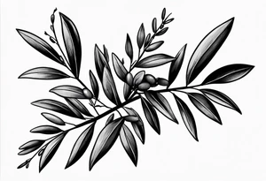 small thin olive branch bicep wraparound tattoo idea