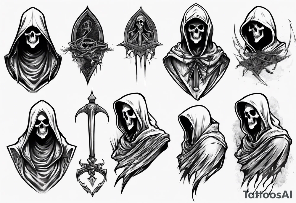 Upper half of a hooded reaper with no weapon tattoo idea