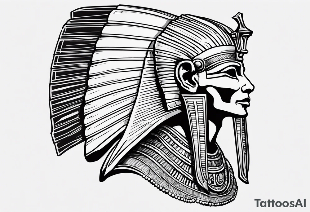I want a Egyptian pharaoh skeleton in a headress facing the side full realistic detail for a tattoo tattoo idea