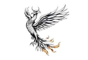 magnificent phoenix rising from golden flames with trailing embers tattoo idea