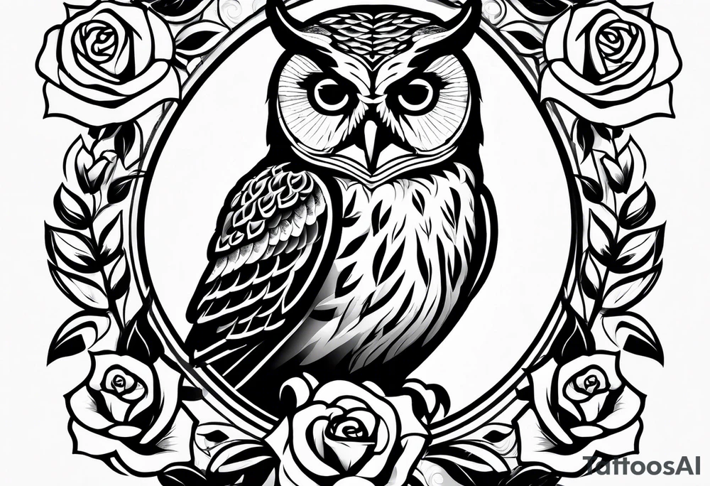 Barred owl with a single rose tattoo idea