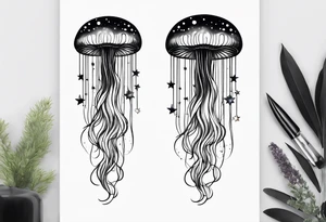 Stars, nebulas, and galaxys are inside a long slender jellyfish tattoo idea
