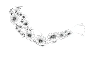 Doodles full sleeve with flowers. Not perfect lines. tattoo idea