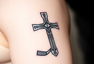 Realistic hockey stick made as a cross tattoo idea