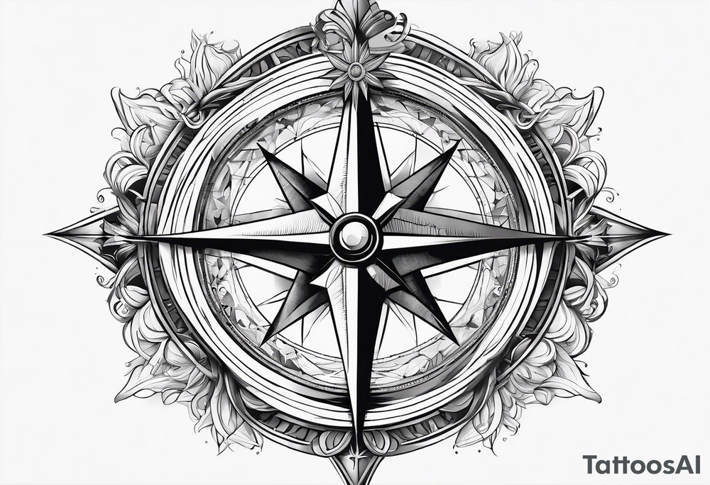compass rose with long lines tattoo idea