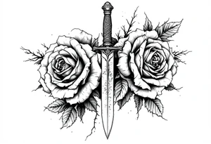 Roses with a dagger through tattoo idea