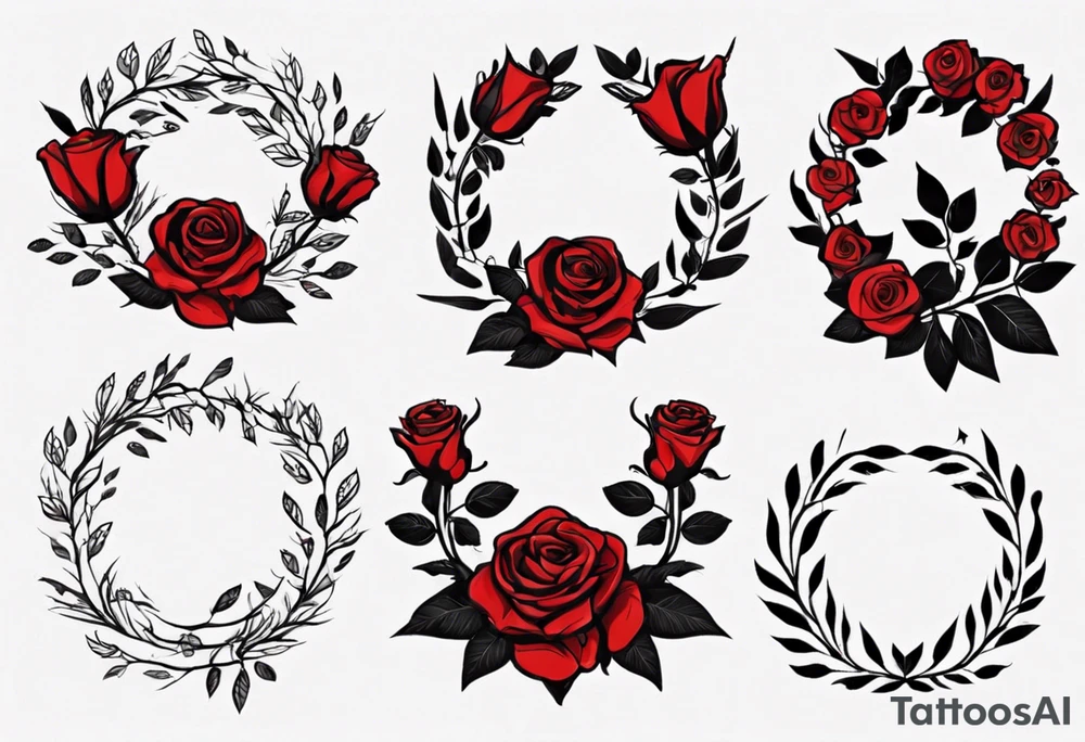 wreaths of red and black roses with leaves tattoo idea