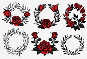 wreaths of red and black roses with leaves tattoo idea