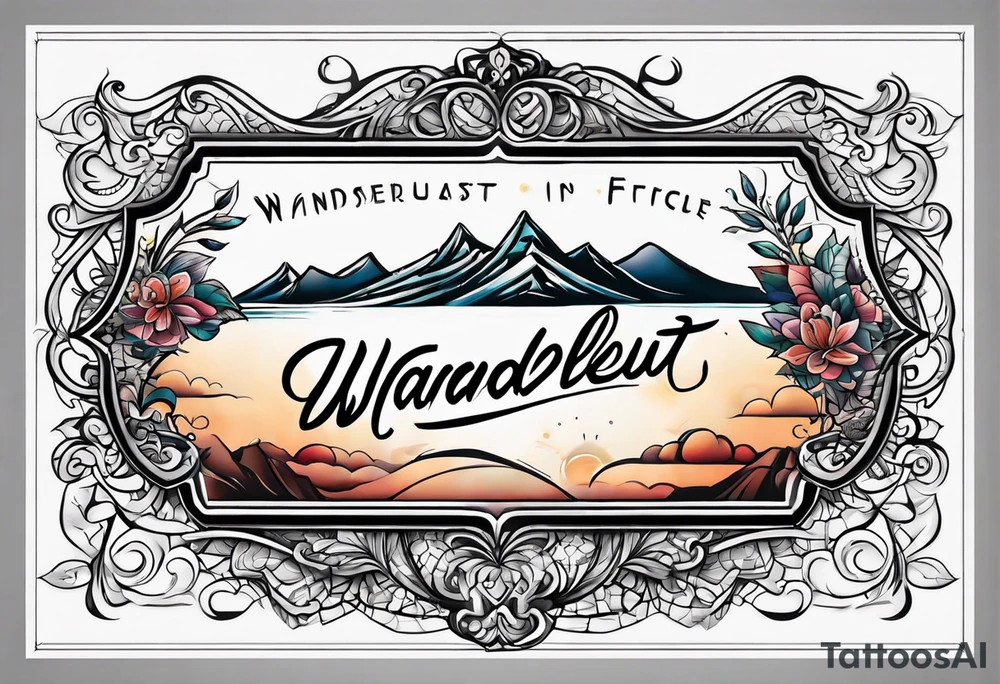 Spell out the word wanderlust in cursive tattoo idea