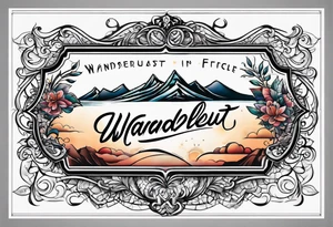 Spell out the word wanderlust in cursive tattoo idea