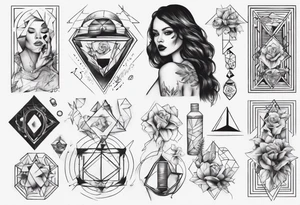 beautiful woman mixed with geometric objects tattoo idea