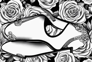 Pearl necklace wrapped around 1950s pinup pumps with roses surrounding tattoo idea