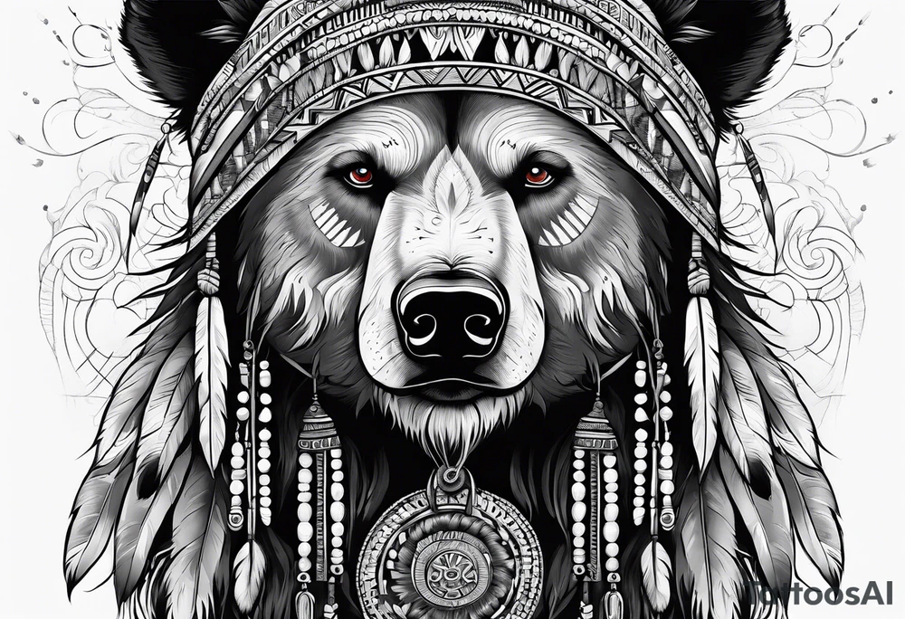 Native american medicine man in bear skin tattoo idea