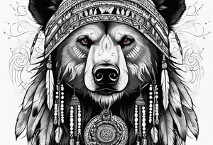 Native american medicine man in bear skin tattoo idea