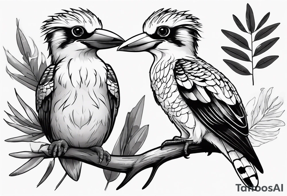 Cartoon kookaburra sitting on wattle and eucalyptus leaves tattoo idea Cartoon kookaburra sitting on wattle and eucalyptus leaves tattoo idea