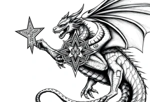 Masculine beautiful realistic detailed dragon holding celtic star tattoo idea