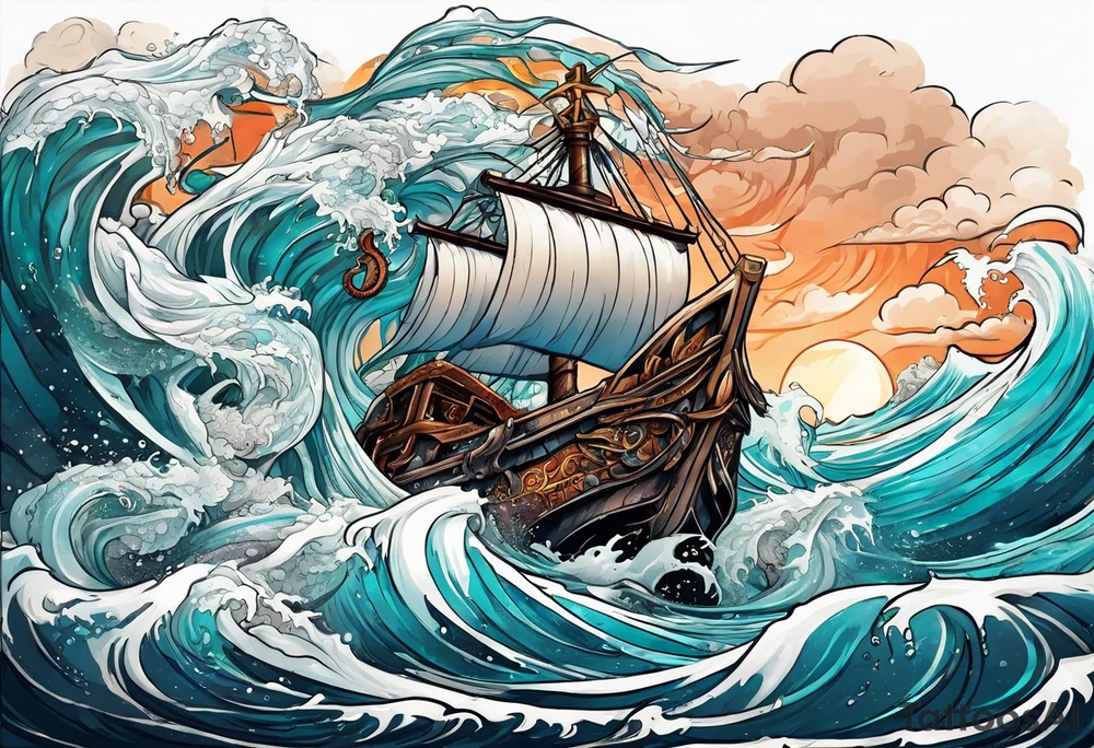 World serpent killing thor in the ocean tattoo idea