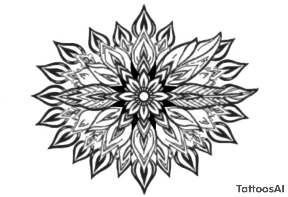 spiritual bold line feather mandala indian tattoo idea
