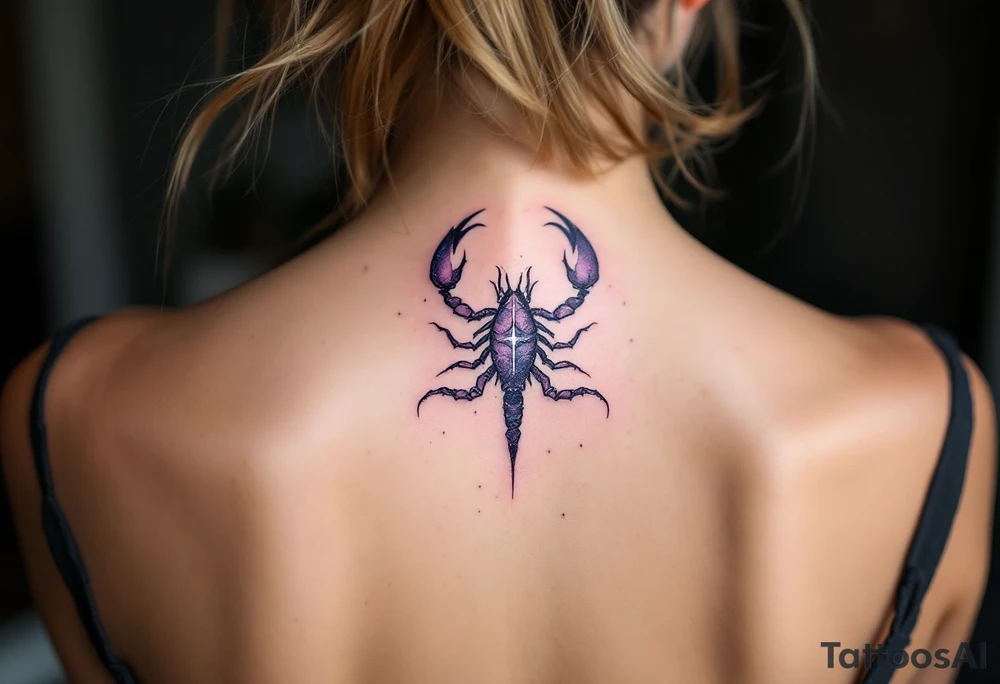 The Scorpius uder its star constellation slashes across the night sky like a violet scorpion tail ready to strike tattoo idea