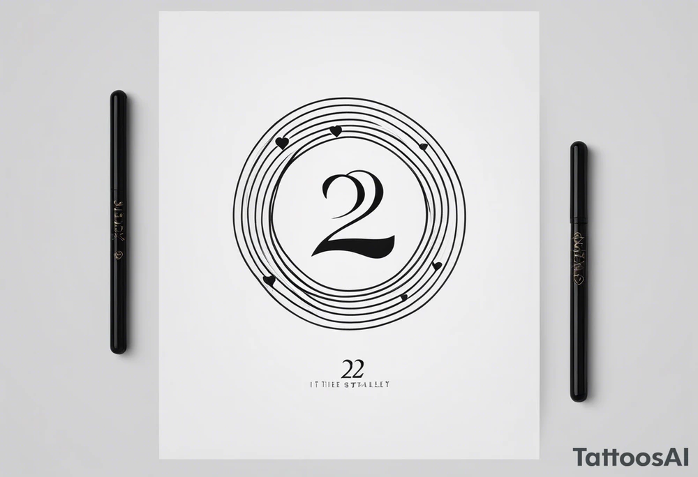 Minimalist tattoo design with ultra-thin lines, focused on the number 22, symbolizing love and the deep connection with my partner, who is the love of my life. The design should convey elegance and simplicity, with a symbolic touch suggesting unity, such as two parallel lines or elements representing balance and eternal love. I prefer a clean, modern style in black ink, suitable for a discreet location like the forearm or wrist tattoo idea