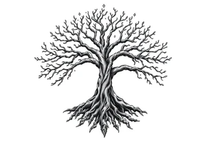 mystical tree of life with cosmic roots and celestial branches tattoo idea