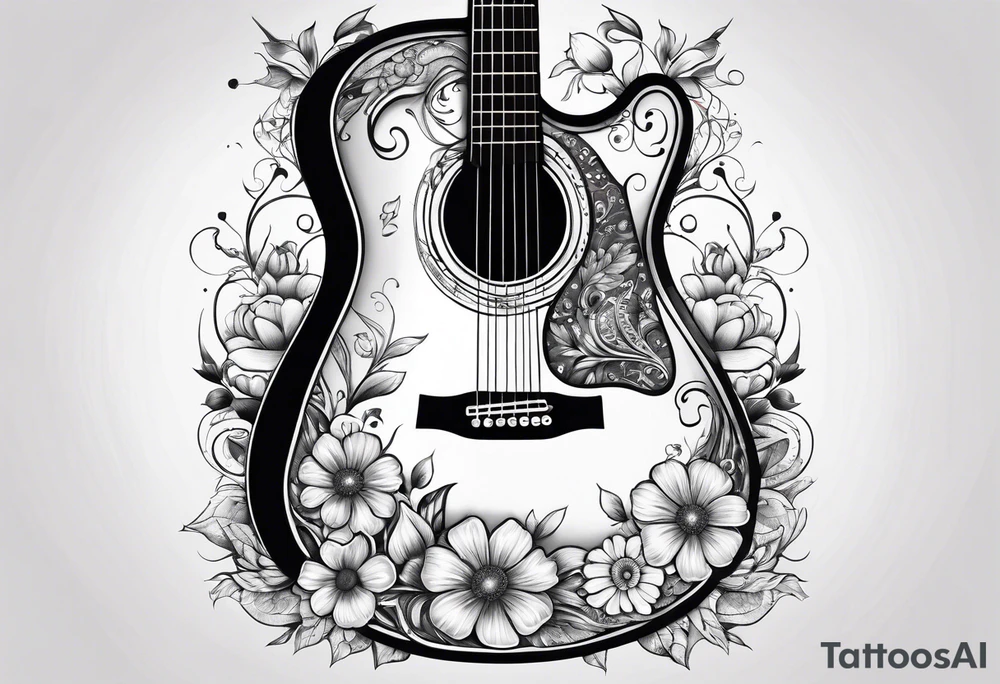 Guitar with flowers growing off the side tattoo idea
