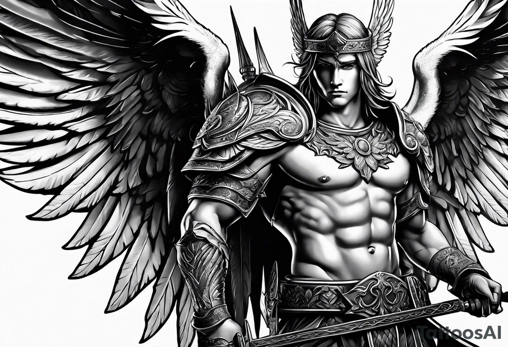 male angel warrior tattoo idea