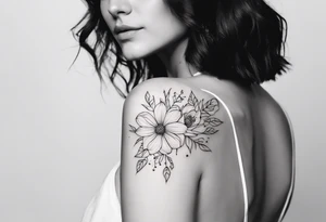 fine line, small flowers, shoulder, tribal tattoo idea