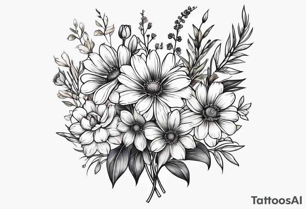 simple long stem wildflower bouquet tattoo idea