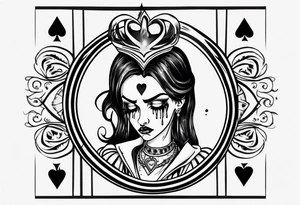 simple queen of hearts crying black tears, with blank eyes tattoo idea