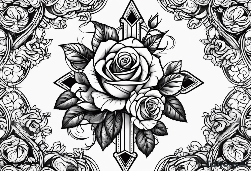 roses with a cross in the middle tattoo idea