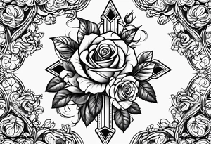 roses with a cross in the middle tattoo idea