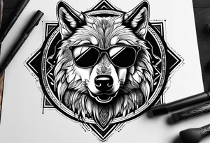 Badass wolf wearing sunglasses tattoo idea