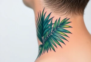 realistic large woven palm leaves tattoo idea