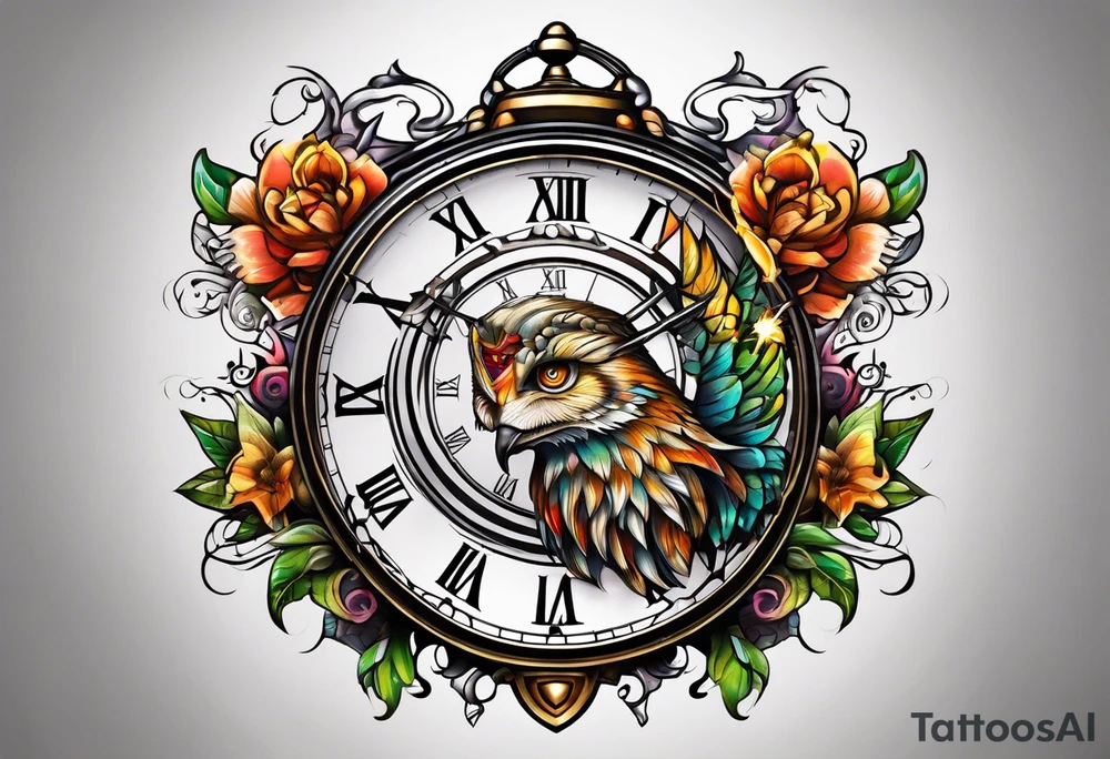 fantasy animal, clock tattoo idea