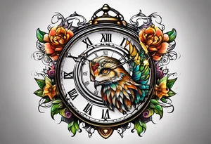 fantasy animal, clock tattoo idea
