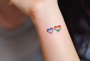 Tiny rainbow hearts behind each ear to honor love in every shade. tattoo idea
