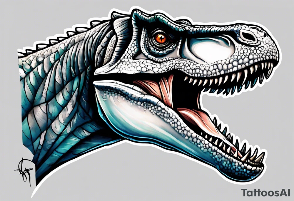 dinosauro ti-rex abraçado em um anjo tattoo idea
