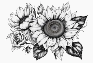 Sunflower and rose flower tattoo idea