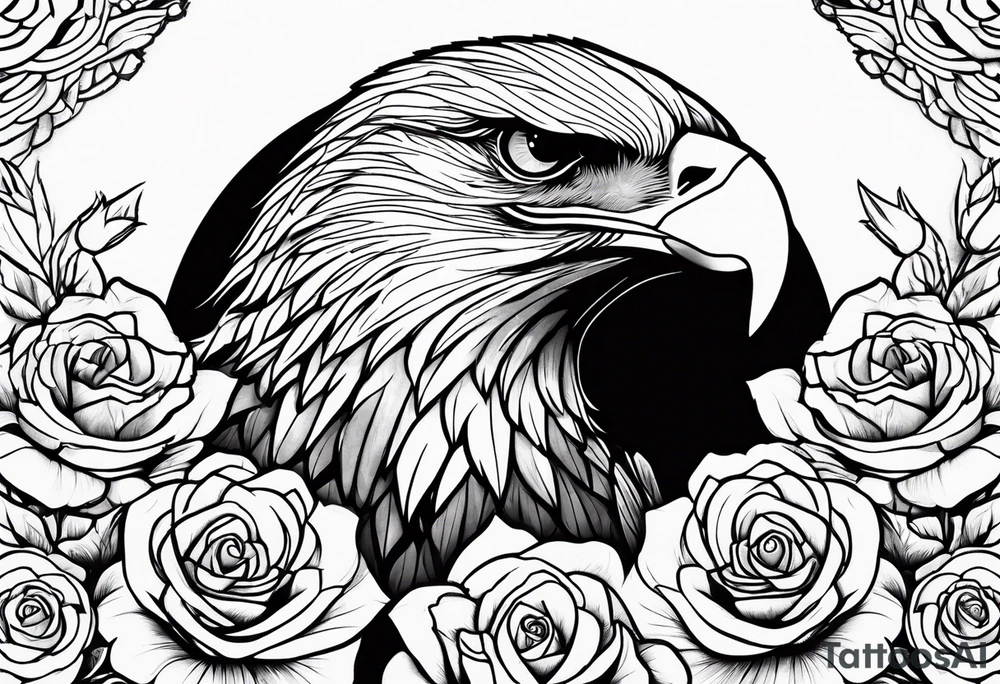MAjestic eagle with roses tattoo idea