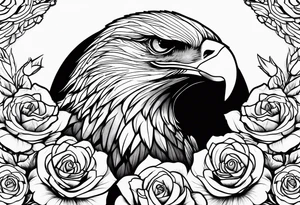 MAjestic eagle with roses tattoo idea