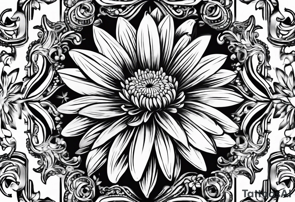 aster flower with roman numerals IX-VI-LVII tattoo idea