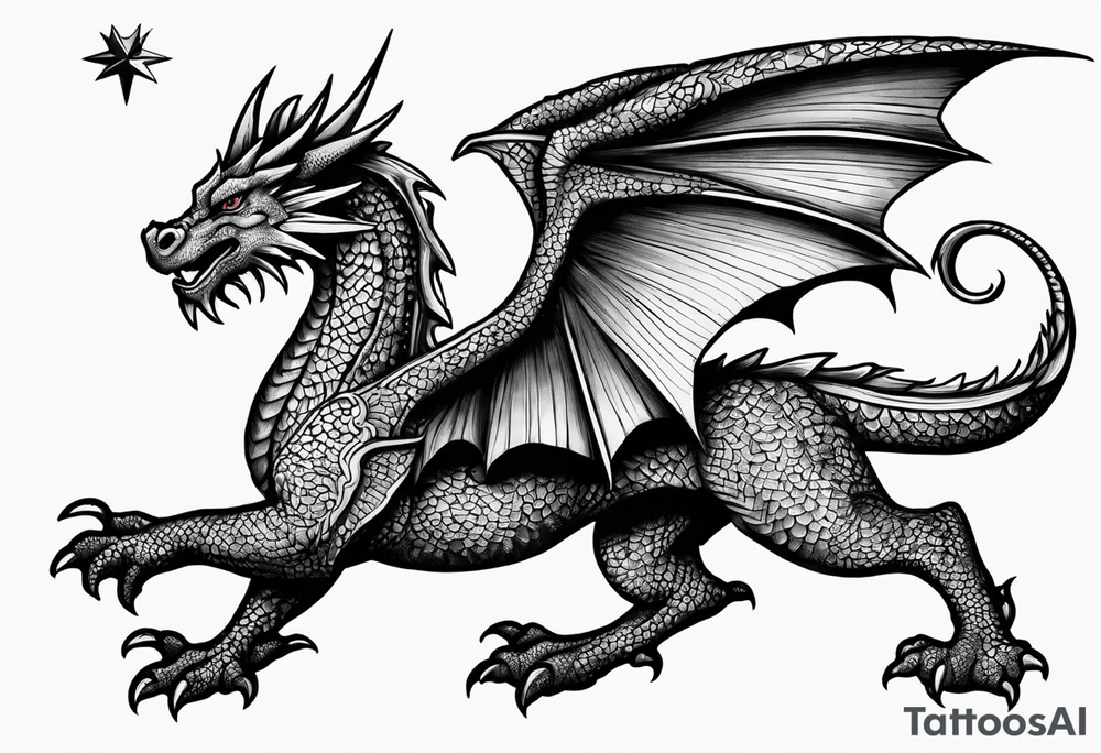 Welsh dragon holding a texas star tattoo idea