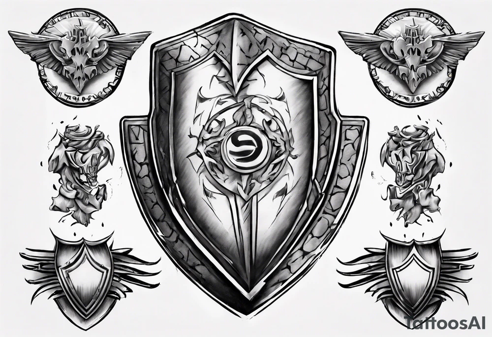 shield with three black talbots tattoo idea