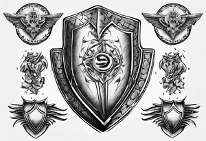 shield with three black talbots tattoo idea