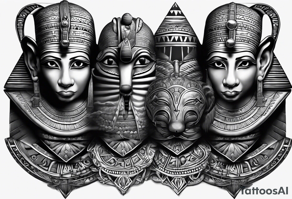 hear no evil, see no evil, speak no evil egyptian
eyes covered, ears covered, mouth covered tattoo idea