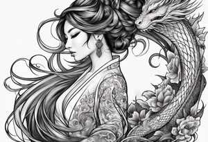 Long dragon long swirly tail girl tattoo idea